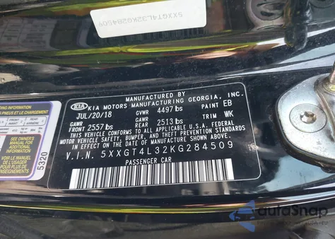 2019 Kia Optima S из США, поврежденный, VIN 5XXGT4L32KG284509